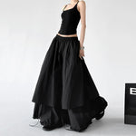 6044516213706, Elastic Waist Layered A-Line Maxi Skirt
