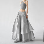6044516945896, Elastic Waist Layered A-Line Maxi Skirt