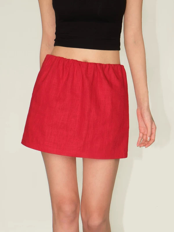 Elastic Waist Ramie Bodycon Mini Skirt 2