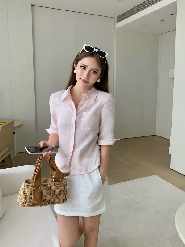 Elastic Waist Ramie Bodycon Mini Skirt 3