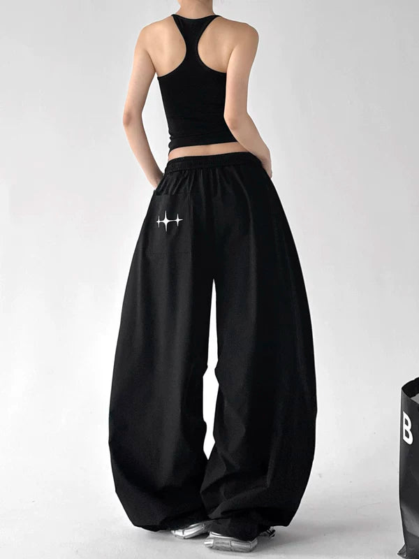 Elastic Waist Wide Leg Parachute Cargo Pants 2