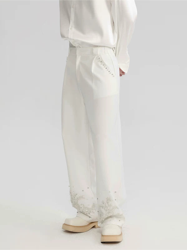 Embroidered Beaded Loose Fit Jacquard Pants 2