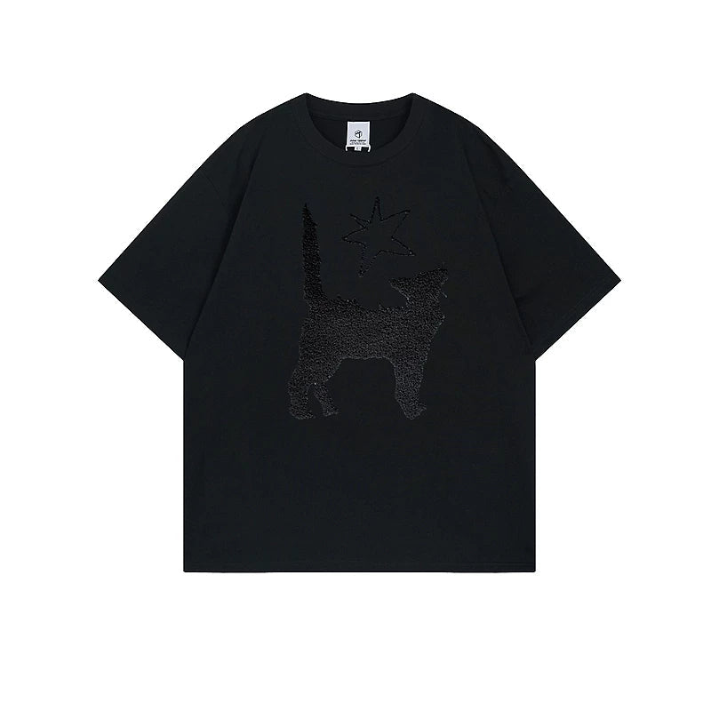 6189990351706,6189990351707,6189990351708,6189990351709,6189990351710, Embroidered Dog Graphic Crew Neck T-Shirt