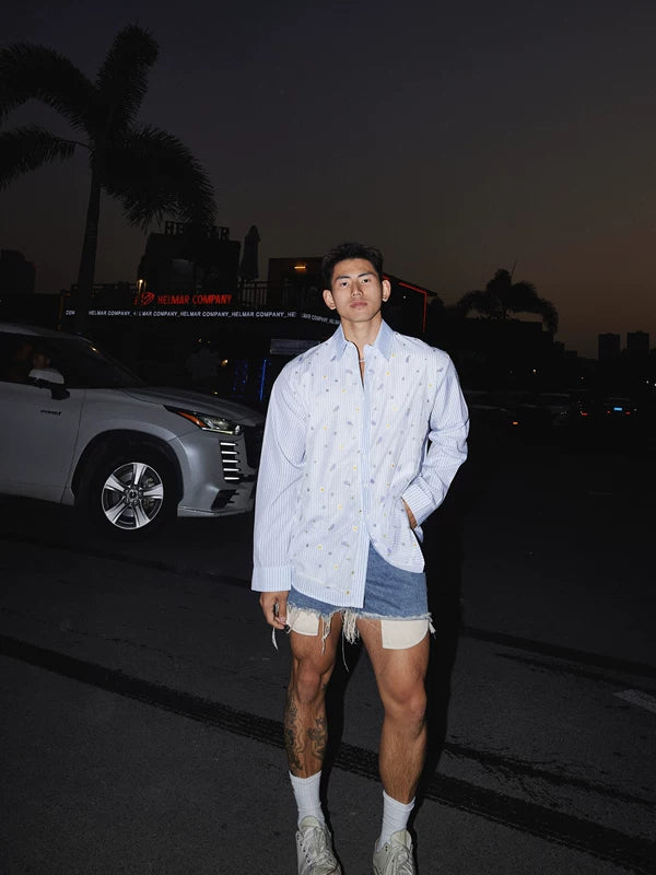 Embroidered Floral Striped Long Sleeve Shirt 2