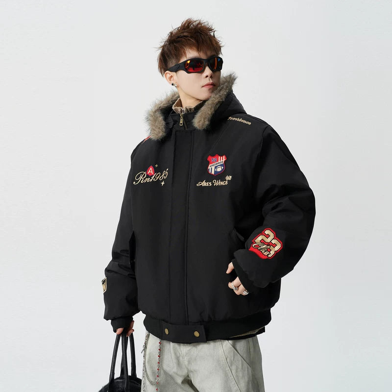 Embroidered Fur Hooded Winter Cotton Jacket 3