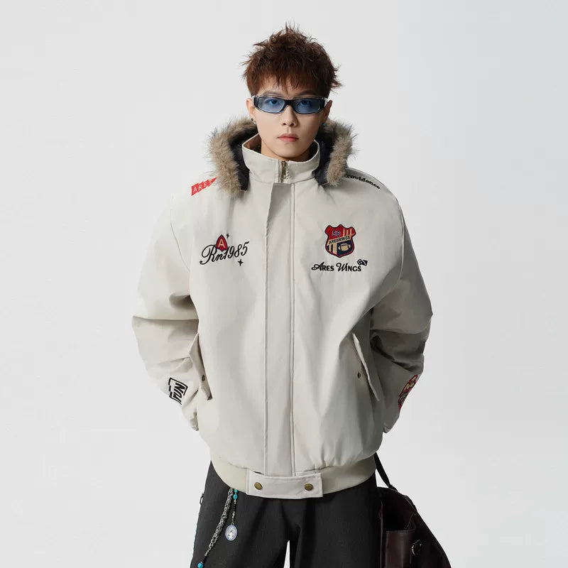 1627207:29821917903,6161085738291,1627207:29821917903,6161085738282,1627207:29821917903,6161085738288,1627207:29821917903,6161085738285,6161085738291,6161085738282,6161085738288,6161085738285, Embroidered Fur Hooded Winter Cotton Jacket