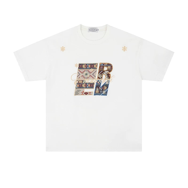 5764857097854,5764857097855,5764857097856, Embroidered Graphic Loose Cotton T-Shirt