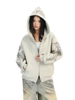 Embroidered Letter Zip Up Hooded Sweatshirt 5