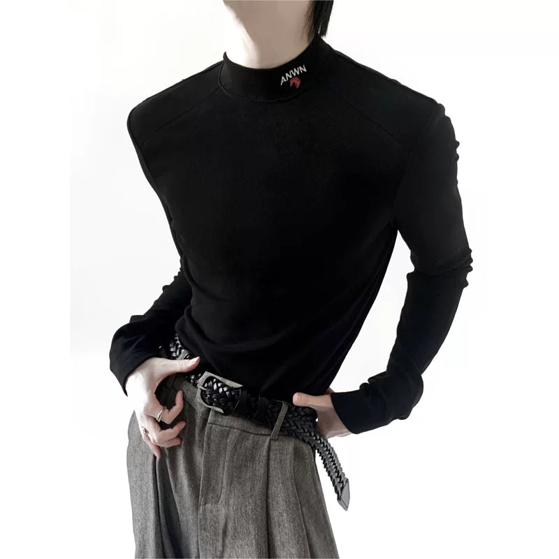 Embroidered Mock Neck Slim Fit T-Shirt 2