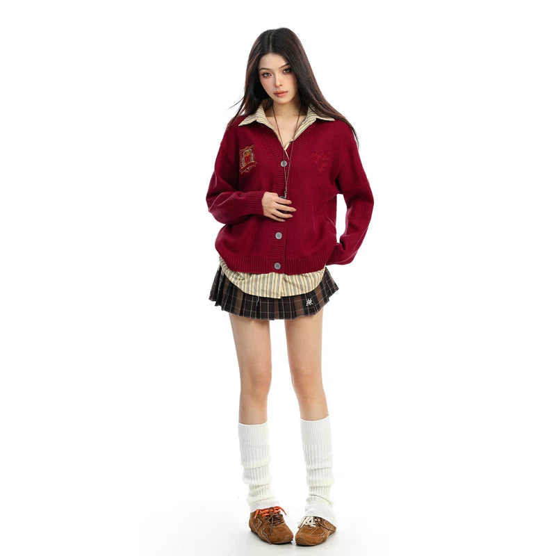 Embroidered Preppy Striped Collar Cardigan Sweater 2