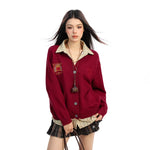 Embroidered Preppy Striped Collar Cardigan Sweater 3