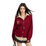 Embroidered Preppy Striped Collar Cardigan Sweater 5