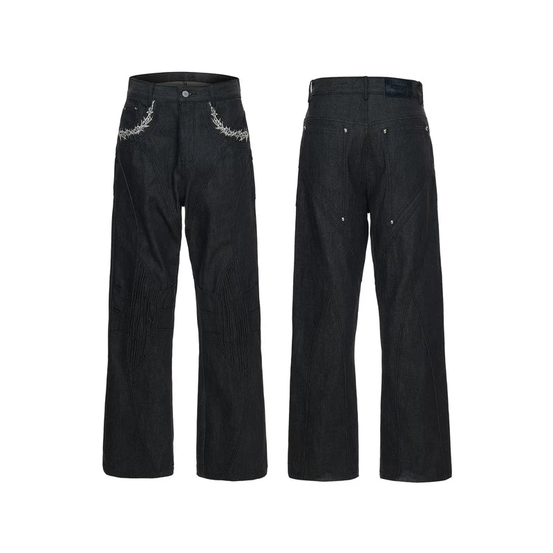 6190110051337,6190110051338,6190110051339,6190110051340, Embroidered Raw Denim Flared Jeans Pants