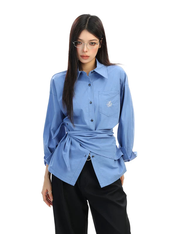 Embroidered Tie-Waist Button Down Shirt 3