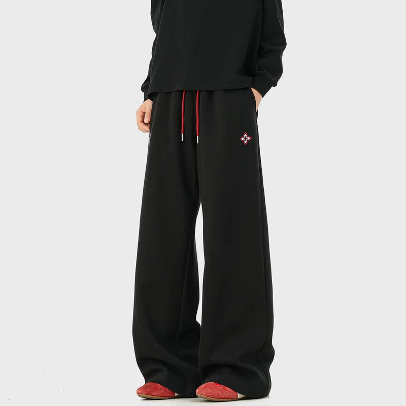 6012186521388,6012186521389,6012186521390,6012186521391,6012186521392, Embroidered Wide-Leg Drawstring Sweatpants