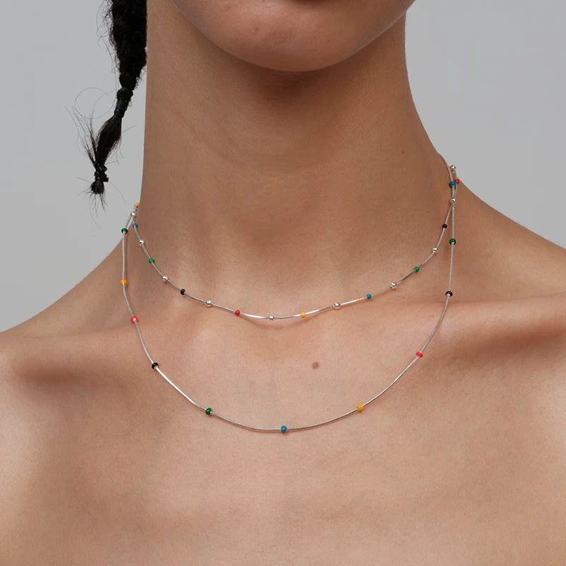 Enamel Beaded Snake Chain Clavicle Necklace 3