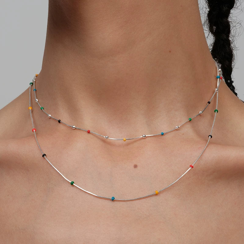 Enamel Beaded Snake Chain Clavicle Necklace 5