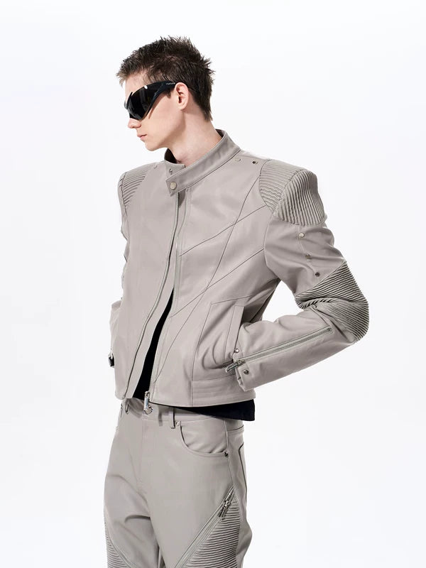 Exoskeleton Motorcycle Leather Jacket with Padding 2