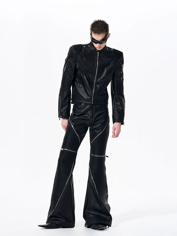 Exoskeleton Motorcycle Leather Jacket with Padding 4