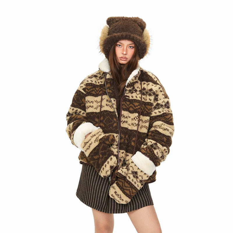 Fair Isle Fleece Winter Jacket with Mittens 3