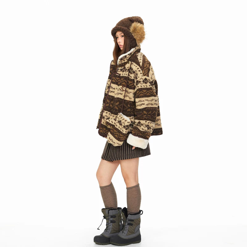 Fair Isle Fleece Winter Jacket with Mittens 4