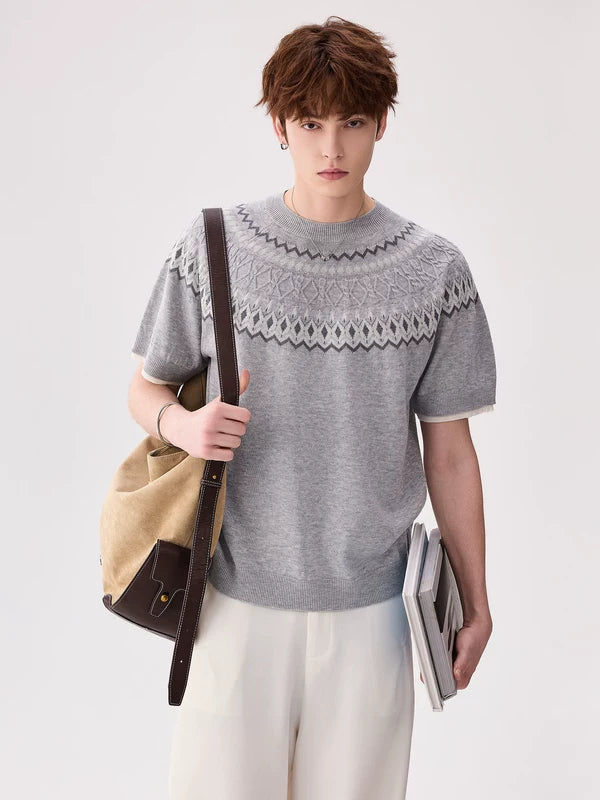 Fair Isle Short-Sleeve Knit Sweater 3