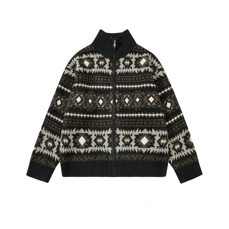 1627207:4168285,5960530337850,1627207:4168285,5960530337849,1627207:4168285,5960530337848,5960530337850,5960530337849,5960530337848, Fair Isle Zip-Up Stand Collar Cardigan