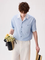 Faux Denim Two-Tone Cuban Collar Shirt 1