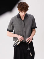 Faux Denim Two-Tone Cuban Collar Shirt 4