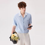 6202763783836,6202763783838,6202763783840,6202763783842, Faux Denim Two-Tone Cuban Collar Shirt