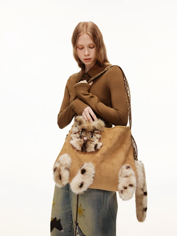 Faux Fur 3D Cat Suede Tote Bag 2