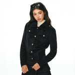 Faux Fur Collar Button Front Short Jacket 2
