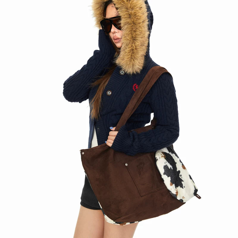 Faux Fur Hooded Cable Knit Cardigan 3