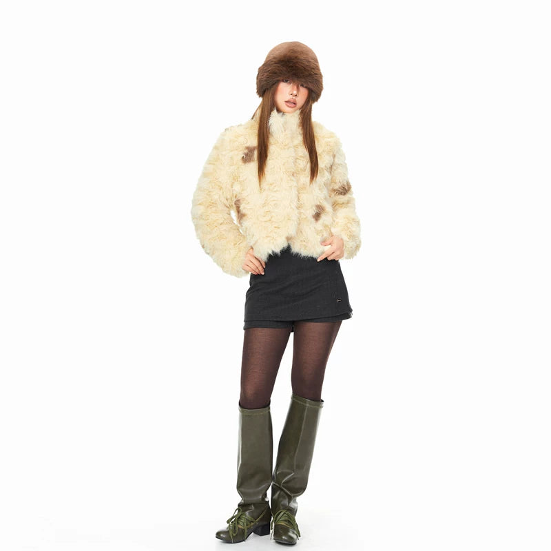 Faux Fur Stand Collar Short Coat 5