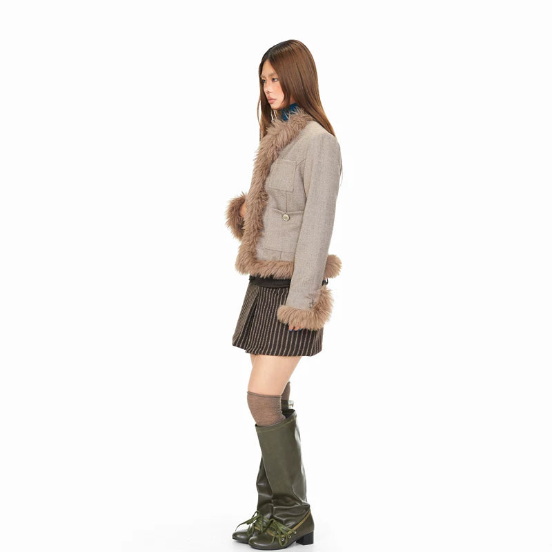 Faux Fur Trim Patchwork Padded Jacket 4