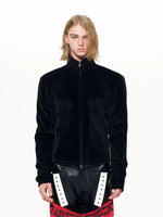 Faux Horsehair Stand Collar Zip Jacket 2