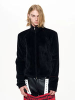 Faux Horsehair Stand Collar Zip Jacket 4