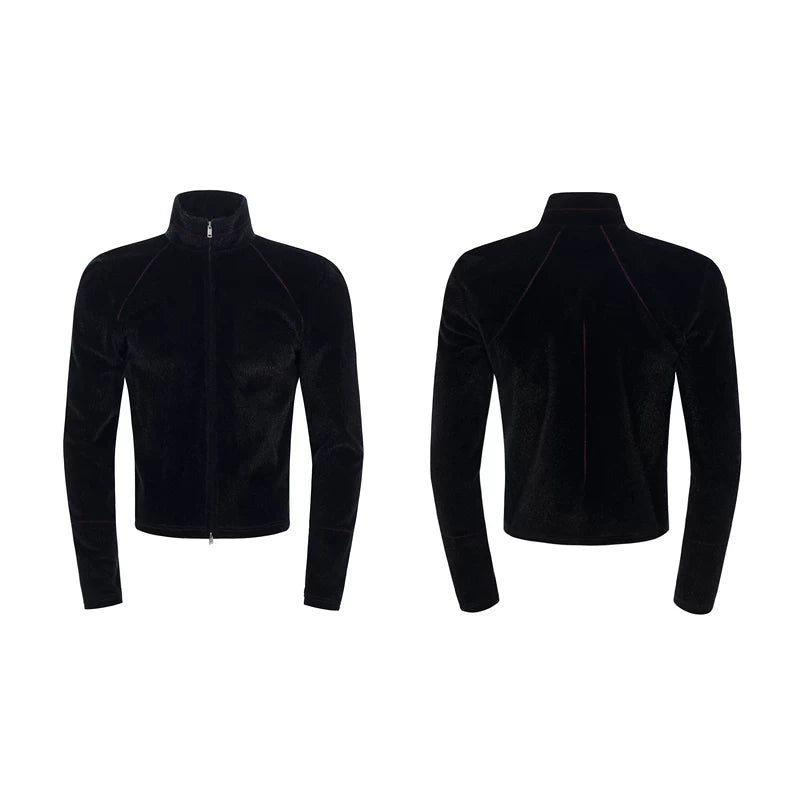 5976221413551,5976221413552,5976221413553,5976221413554, Faux Horsehair Stand Collar Zip Jacket