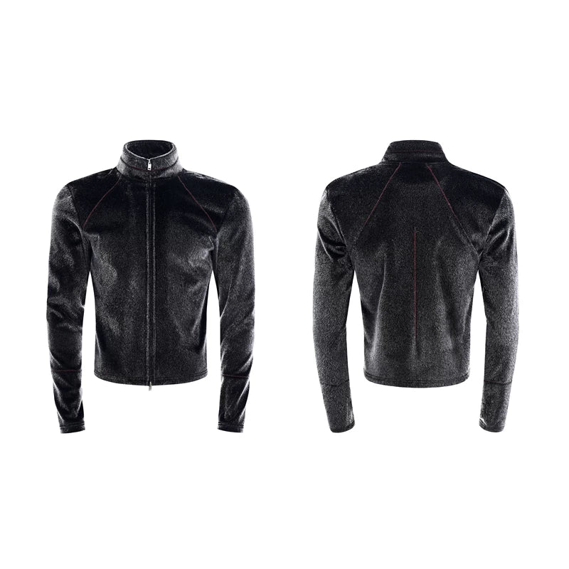 6144454342732,6144454342733,6144454342734,6144454342735, Faux Horsehair Stand Collar Zip Jacket