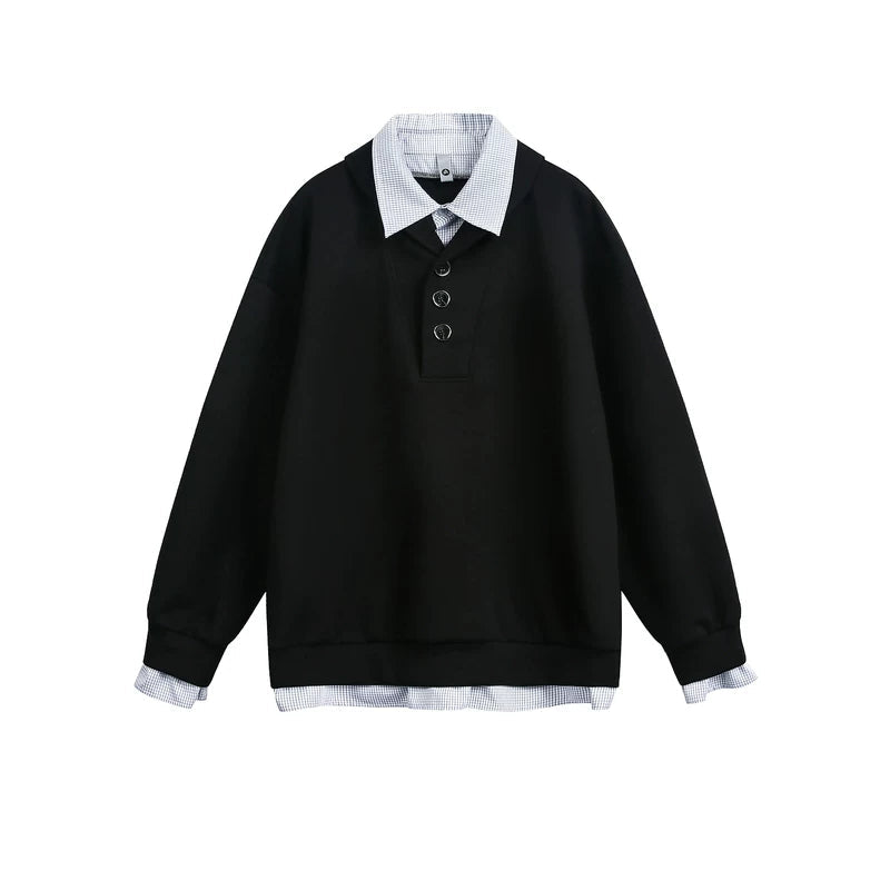 5995230296633,5995230296634,5995230296635,5995230296636, Faux Layered Button Neck Pullover Hoodie