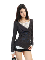 Faux Layered Cowl Neck Long Sleeve Shirt 2