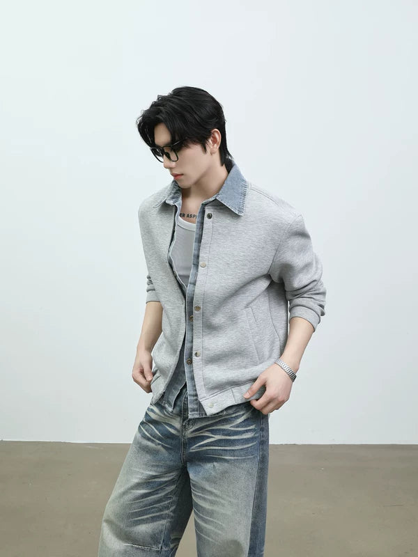 Faux Layered Denim Collar Casual Jacket 3