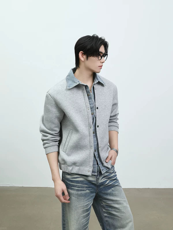 Faux Layered Denim Collar Casual Jacket 4