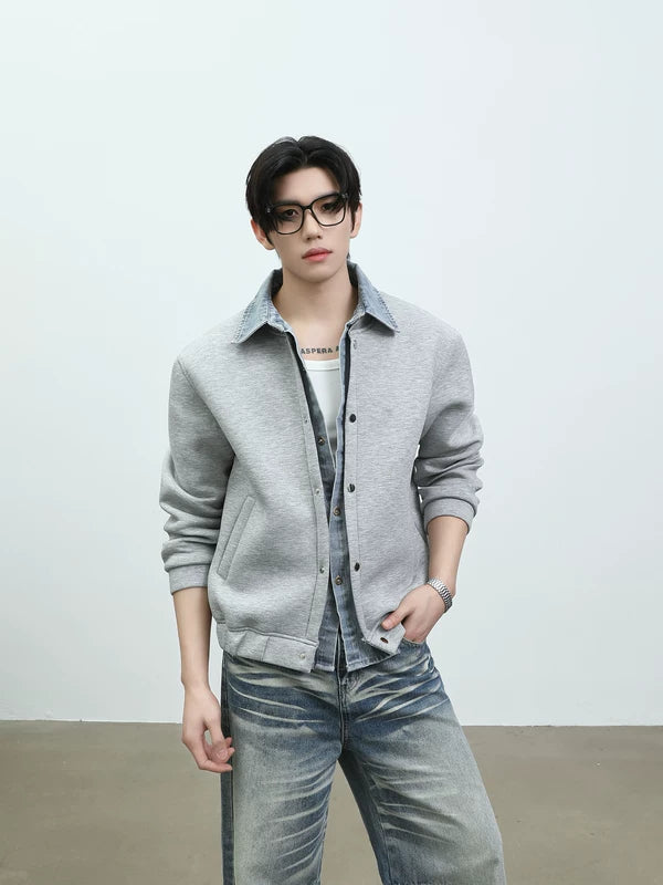 Faux Layered Denim Collar Casual Jacket 5