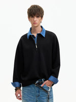 Faux Layered Half Zip Shirt Sweatshirt 4