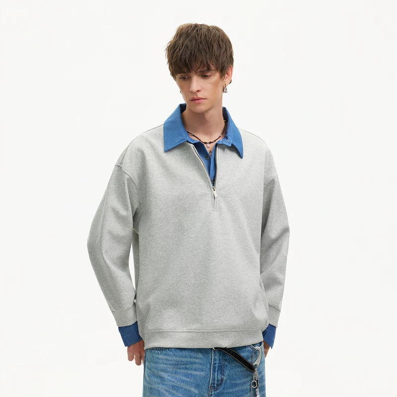 6028440993784,6028440993785,6028440993786,6028440993787, Faux Layered Half Zip Shirt Sweatshirt