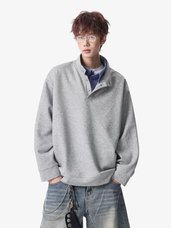 Faux Layered Stand Collar Pullover Hoodie 3