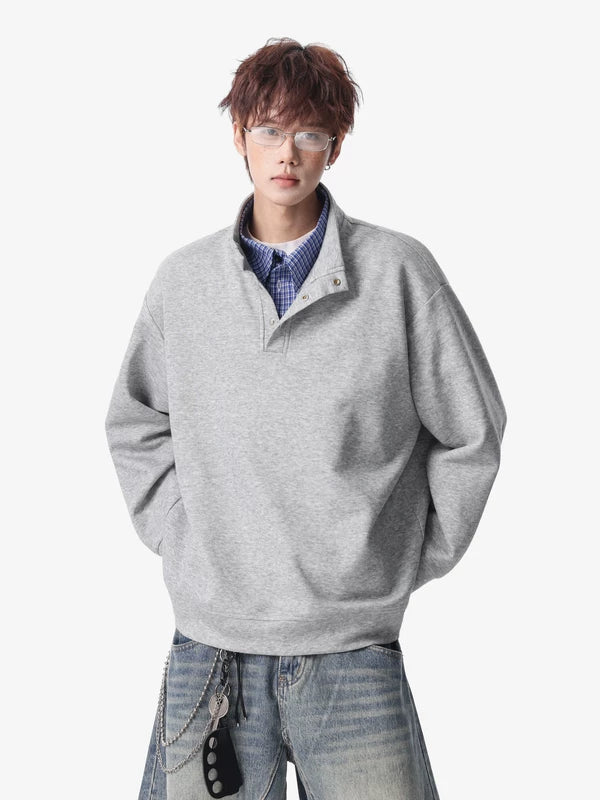 Faux Layered Stand Collar Pullover Hoodie 4