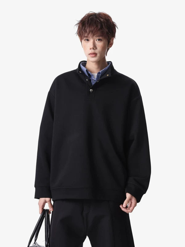 Faux Layered Stand Collar Pullover Hoodie 5