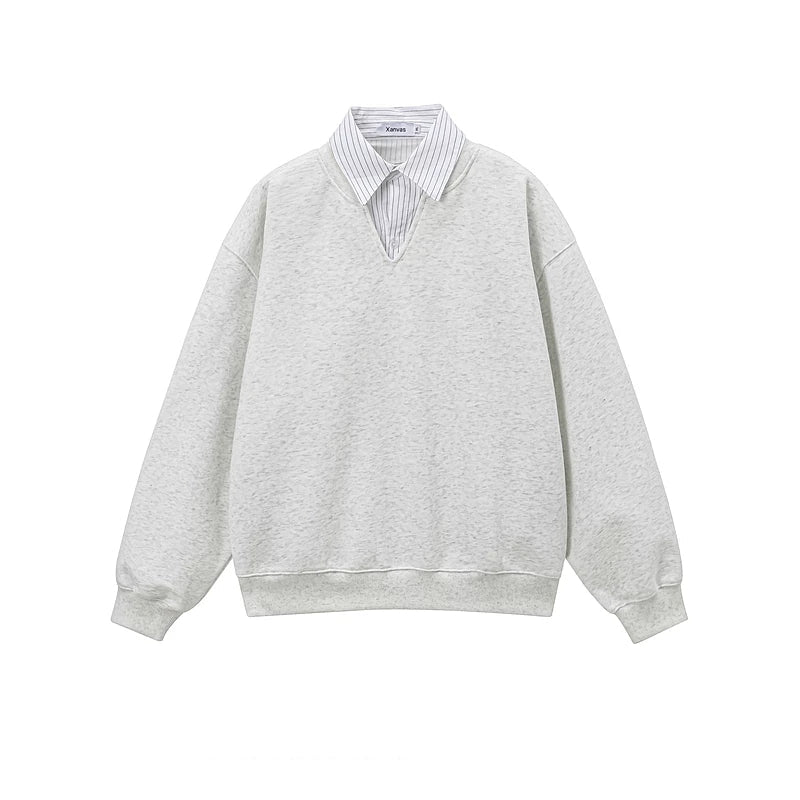 6172849250232,6172849250233,6172849250234,6172849250235, Faux Layered Striped Collar Pullover Hoodie